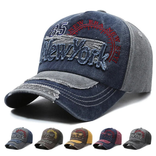 New York Embroidered Washed Distressed Baseball Cap