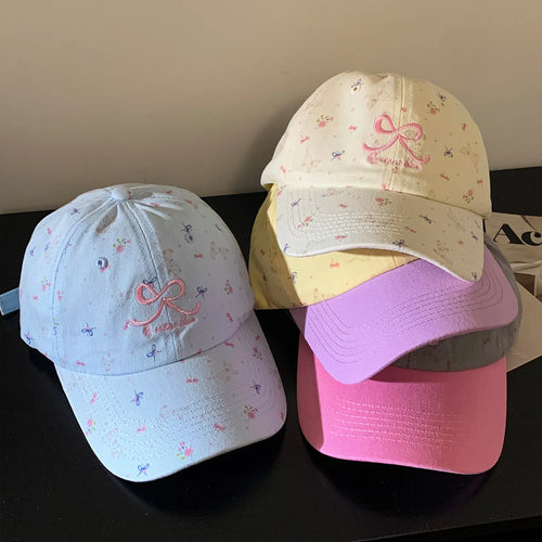 Pink Bow Embroidery Baseball Cap for Women