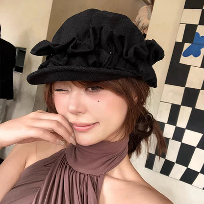 Japan Linen Fabric Women's Beret Hat Summer Vintage