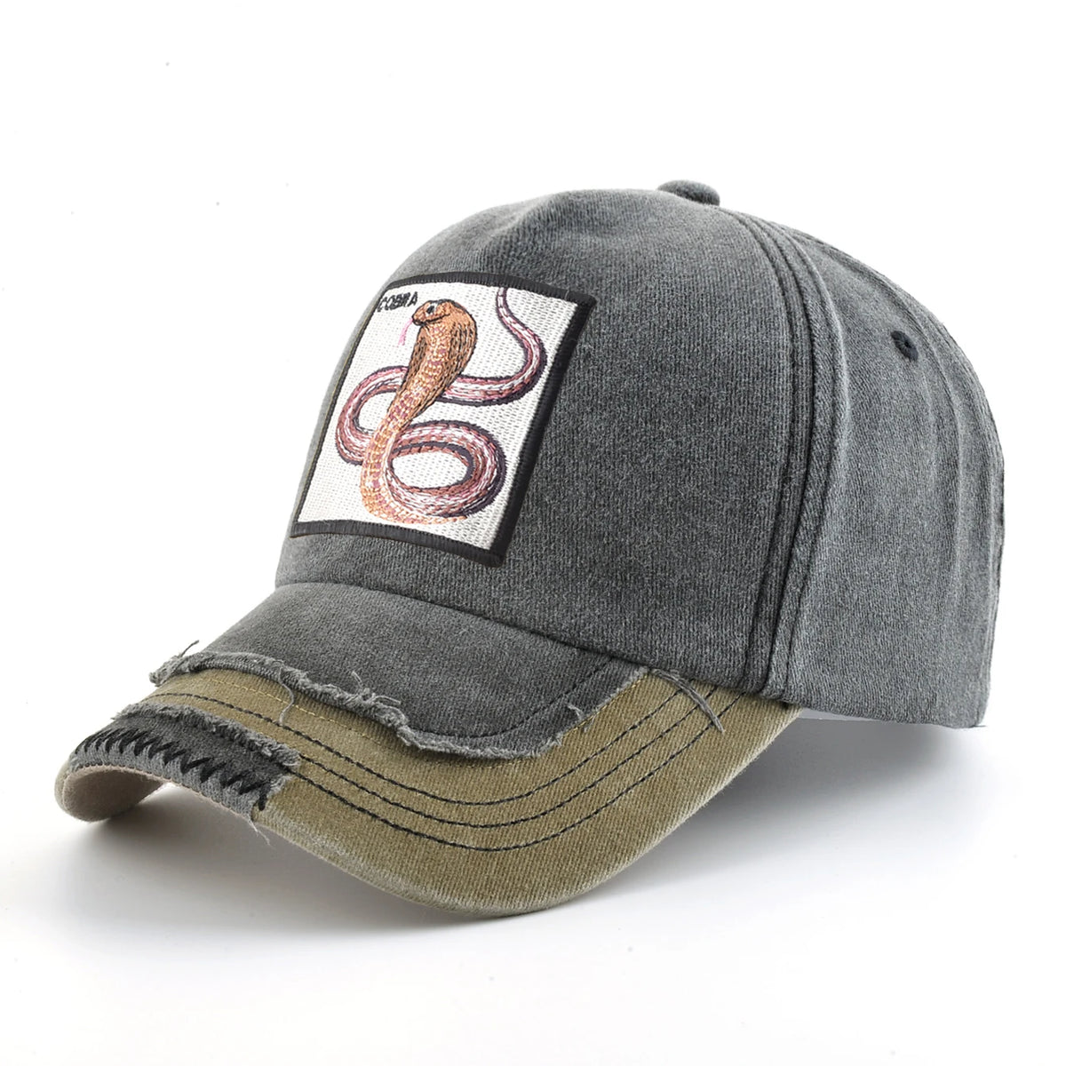 Vintage Denim Baseball Cap With Embroidery Animals