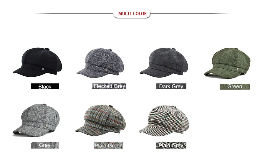 Women's 8 Panel Wool Tweed Newsboy Gatsby Ivy Cap Golf Cabbie Driving Hat