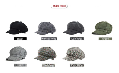 Women's 8 Panel Wool Tweed Newsboy Gatsby Ivy Cap Golf Cabbie Driving Hat