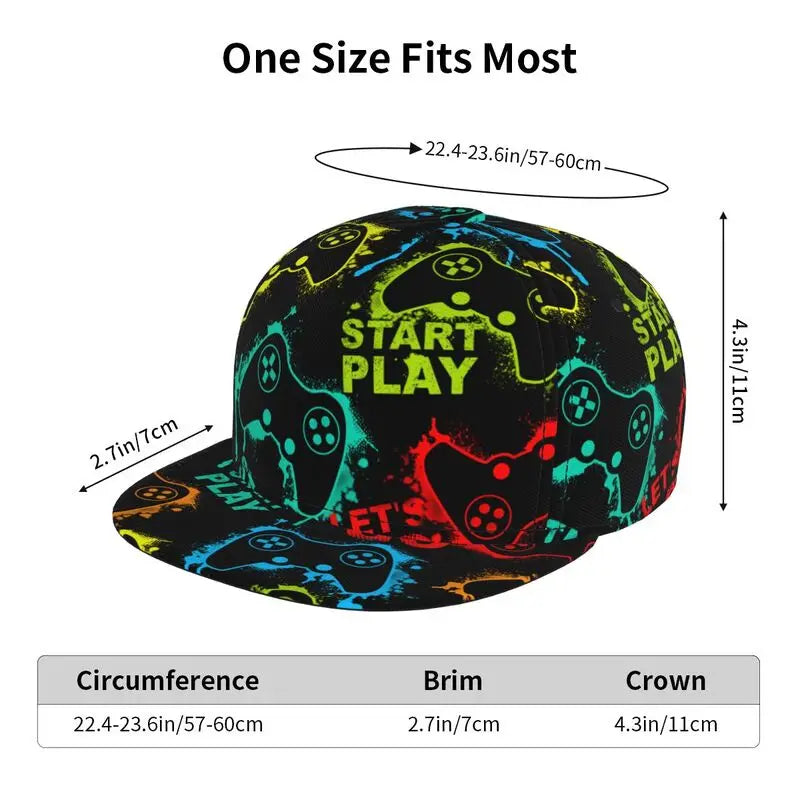 Video Game Controller Snapback Hat Unisex Flat Bill Hat Novelty Adjustable Hip Hop Flat Brim Sun Cap