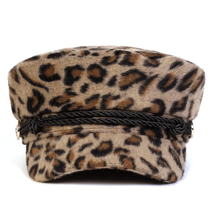 Unisex Plush Leopard Print Navy Cap Autumn Winter Sailor Hats