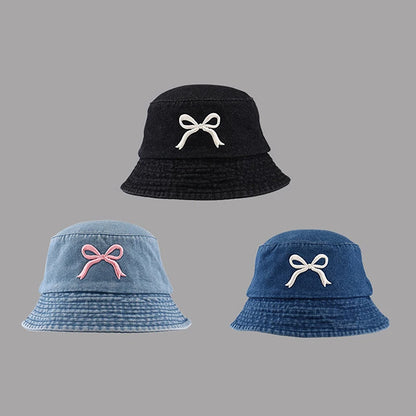 New Embroidery Butterfly Cotton Denim Bucket Hat