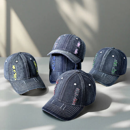 Baseball Cap Denim Jeans Men Women Curve Bill Fitted Hat
