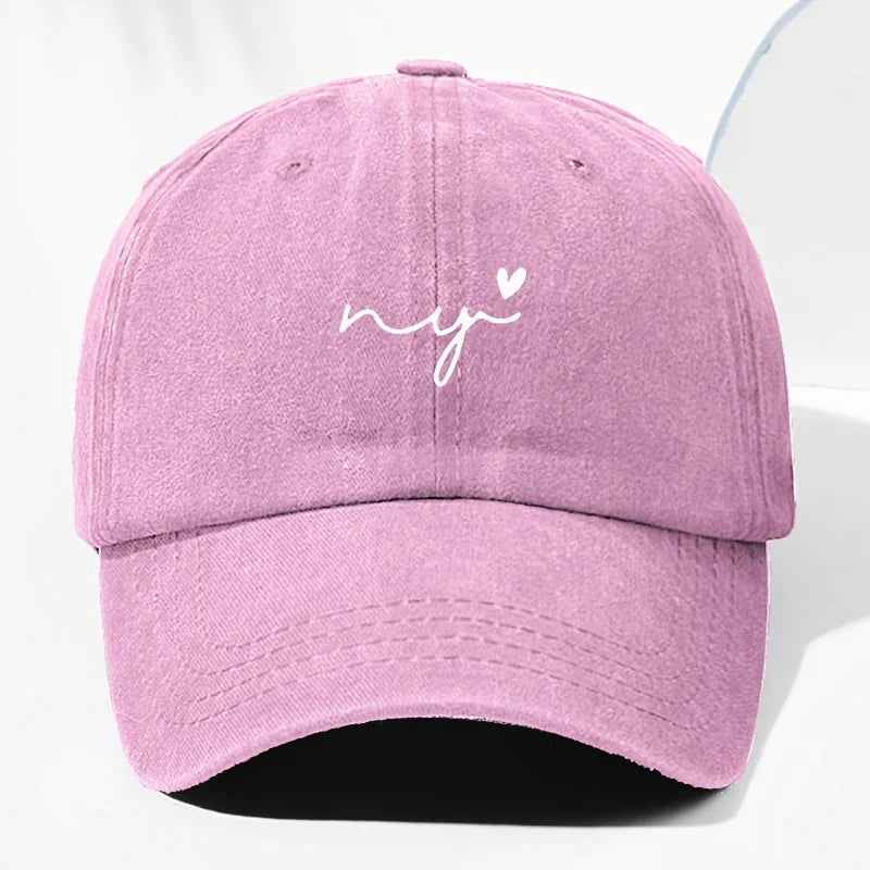 Small Heart Print Washed Vintage Baseball Cap Fashion Men Women Sun Hat