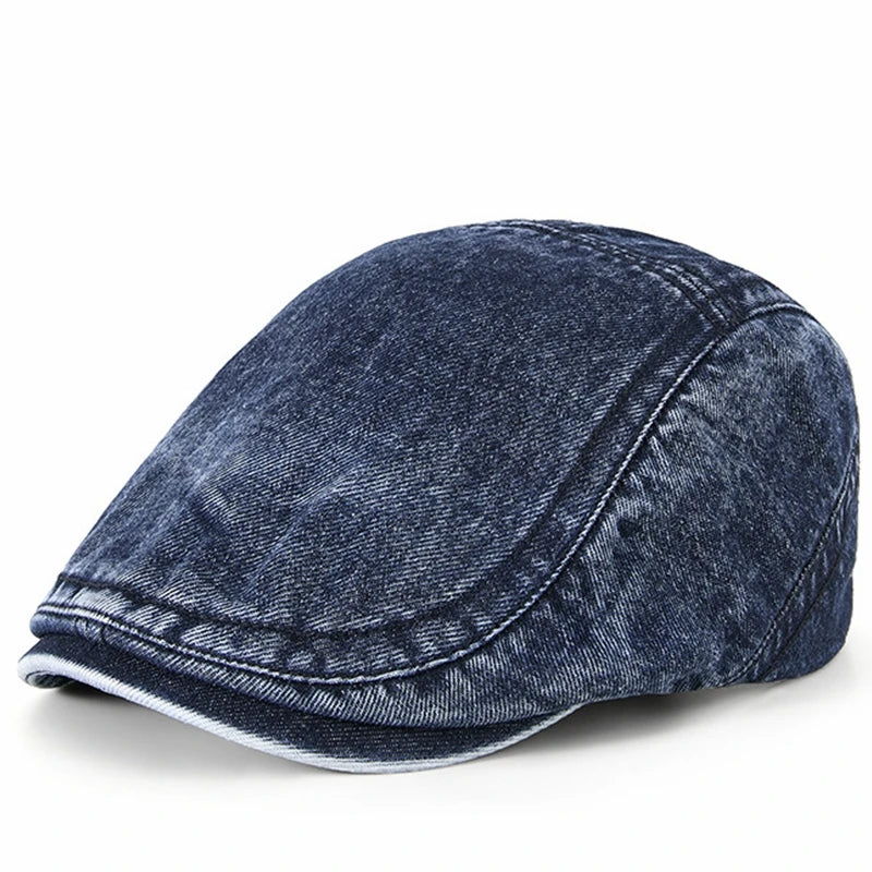 Vintage Gatsby Hat Women Washed Denim Cabbie Cap Lady Flat Ivy Cap