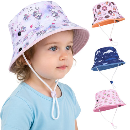 Panama Summer Children Bucket Hat Cartoon Baby Beach Foldable Brim Hat Kids