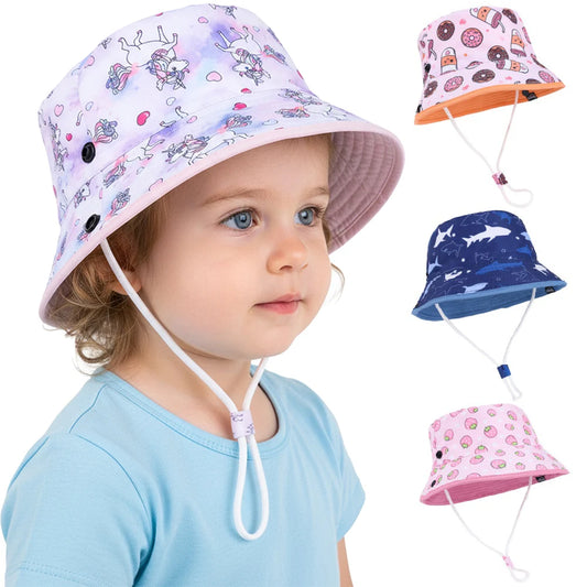 Panama Summer Children Bucket Hat Cartoon Baby Beach Foldable Brim Hat Kids