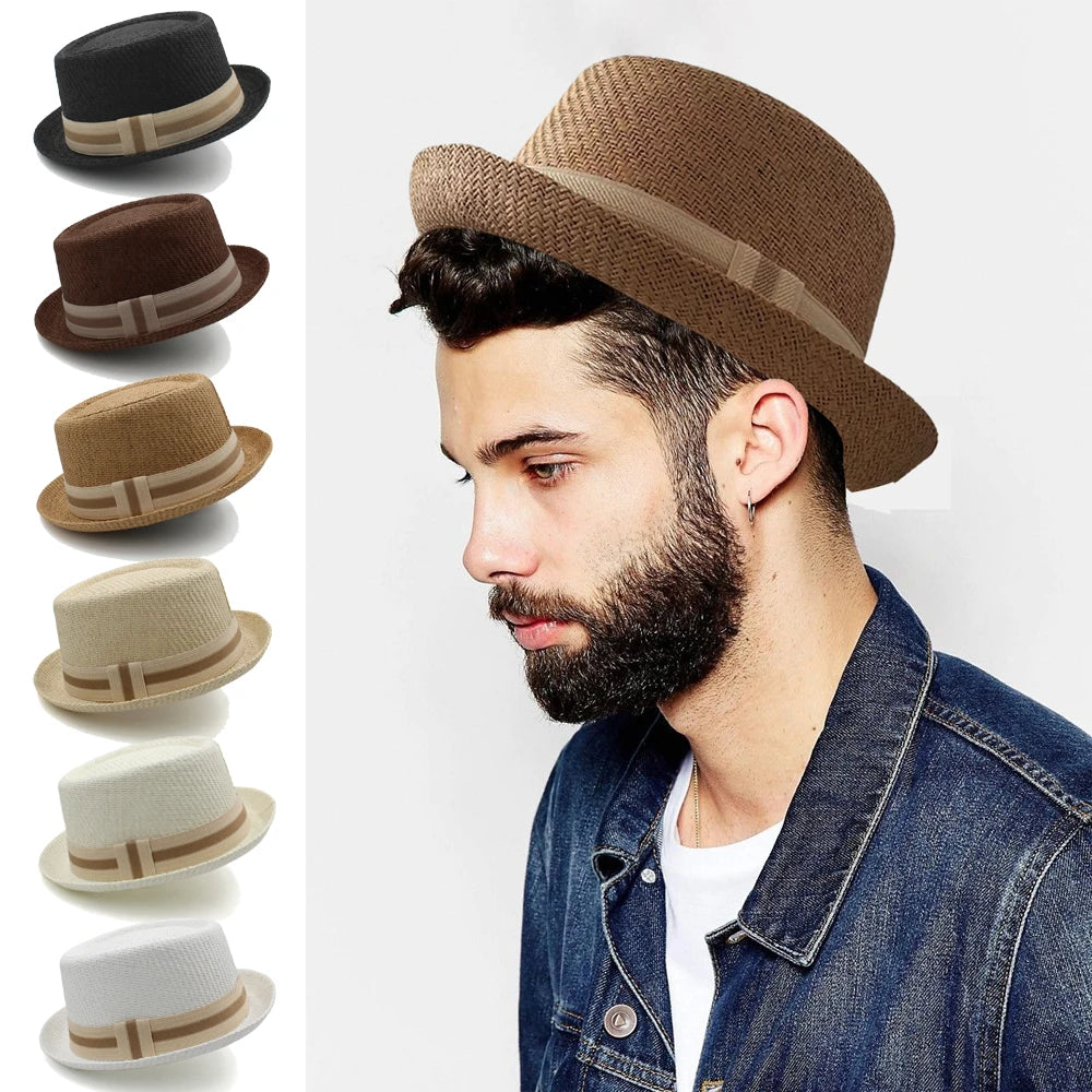 Men Women Classical Straw Pork Pie Hats Fedora Sunhats Trilby Caps