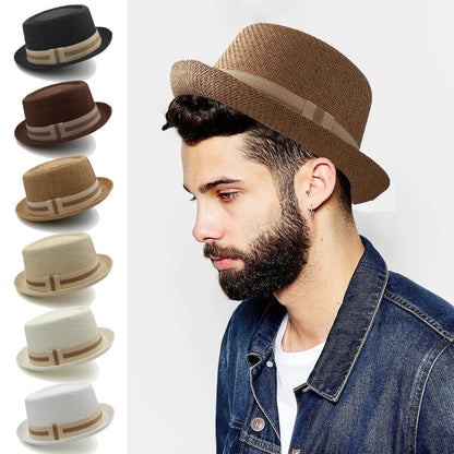 Men Women Classical Straw Pork Pie Hats Fedora Sunhats Trilby Caps