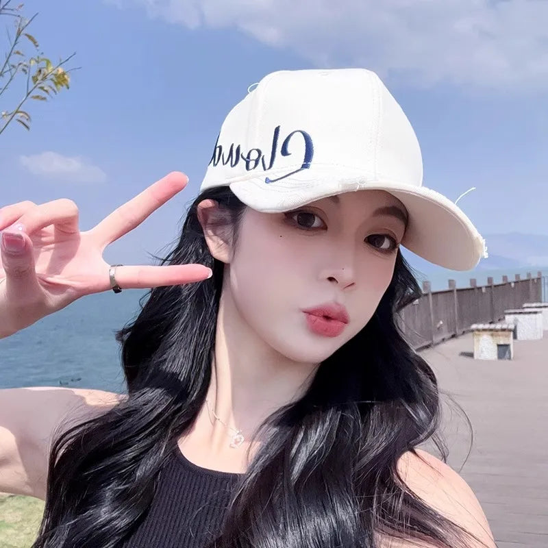 Spring Summer Hard Top Sport Unisex College Style Large Head Size Letter Embroidery Sun Protection Baseball Cap