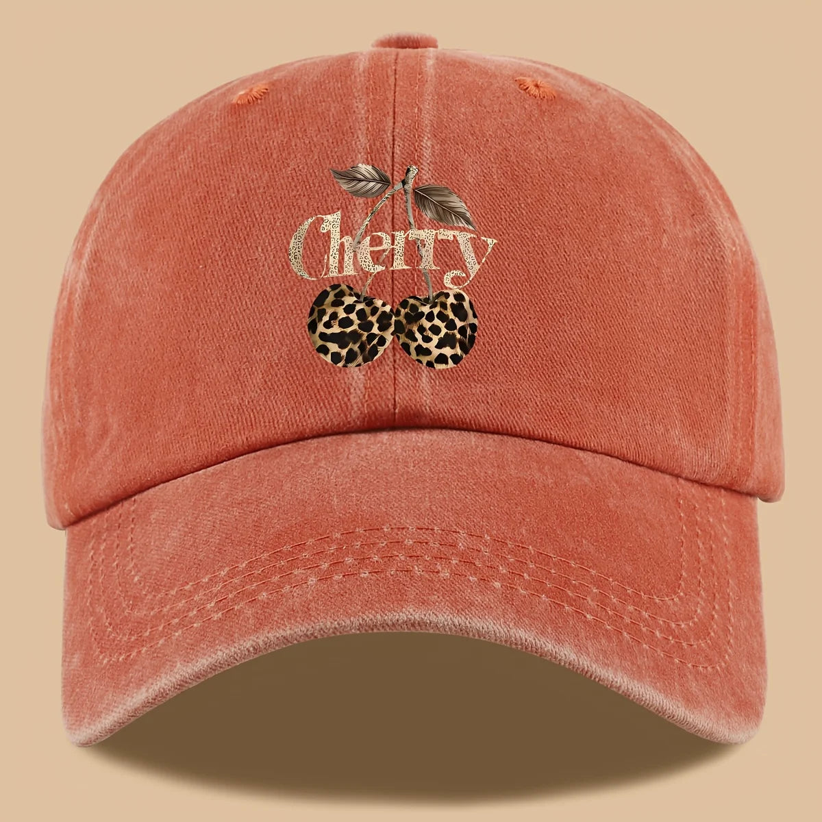 Leopard Print Baseball Cap Cherry Letters Unisex Daily Sun Hat