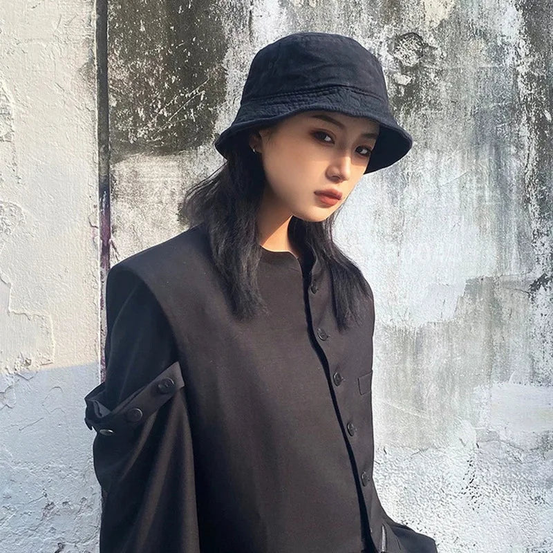 Big Head 59-61cm Bucket Hat Wide Brim Pure Cotton Outdoor Sun Caps