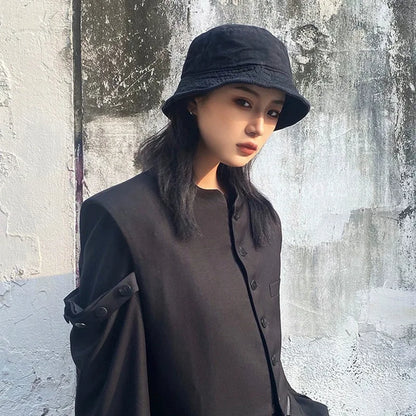 Big Head 59-61cm Bucket Hat Wide Brim Pure Cotton Outdoor Sun Caps
