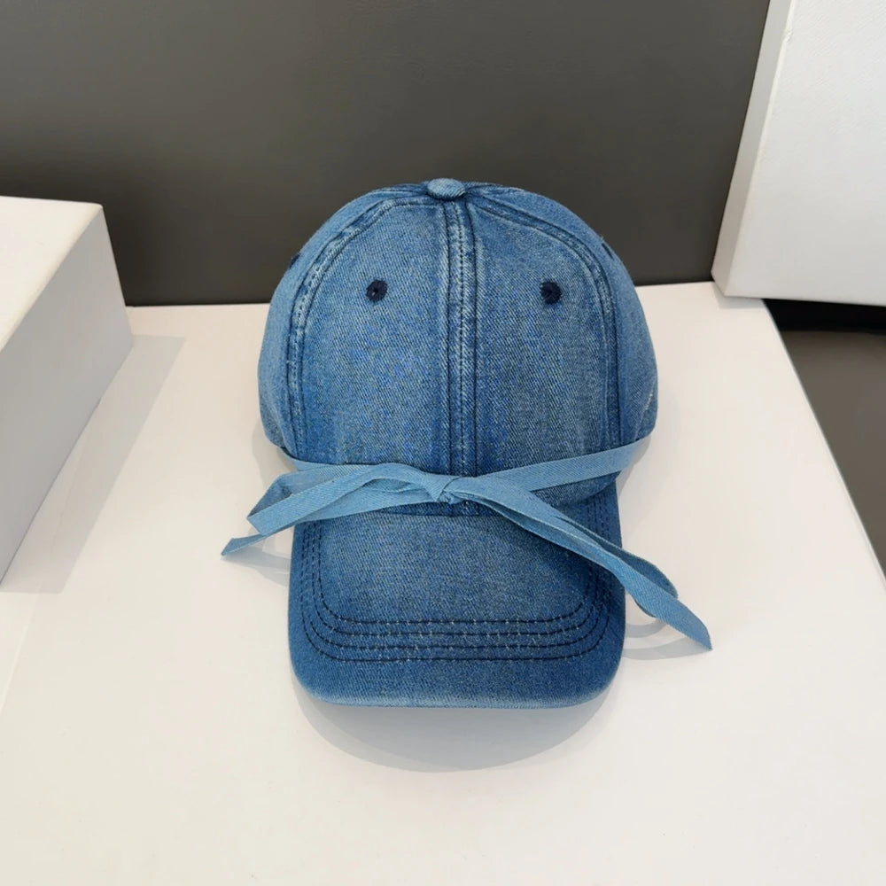 Women Bow Denim Baseball Cap