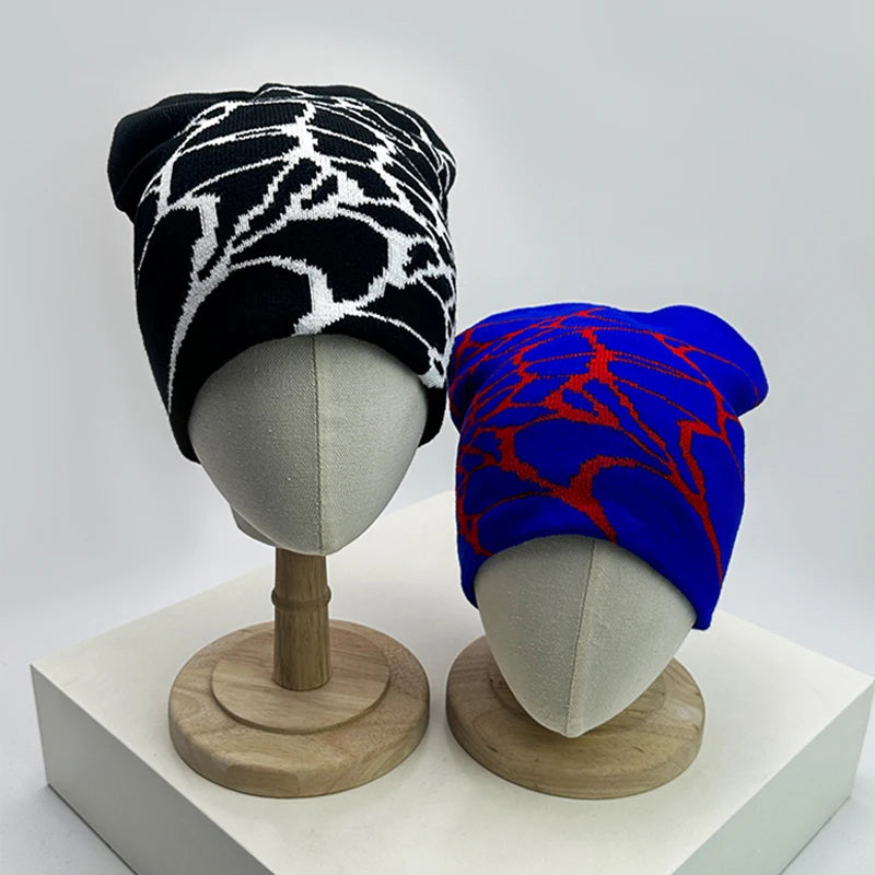Y2K Web Wool Knitted Hats Hip Hop Warm Gothic Retro