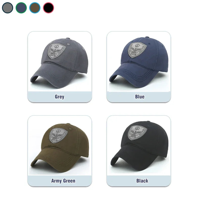 Fashion Classic Soft Top Embroidery Patch Washable Military Cadet Hat Unisex Cotton Outdoor Sport Casual Baseball Cap