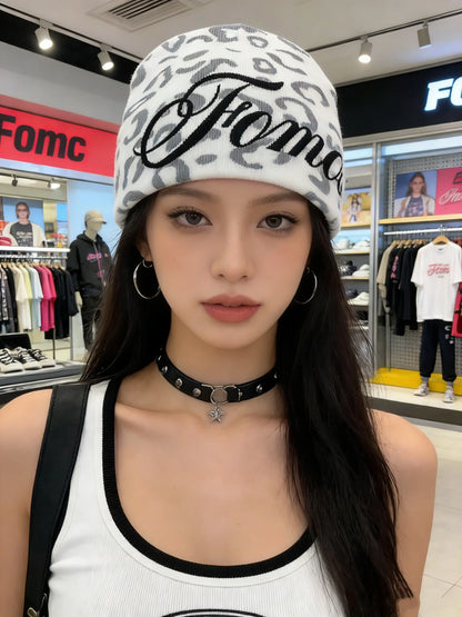 Leopard Print Retro American High Street Knitted Hat