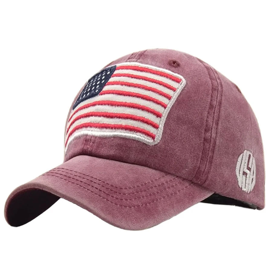 USA Flag Men's Baseball Cap Retro Embroidery Washed Cotton Dad Hats