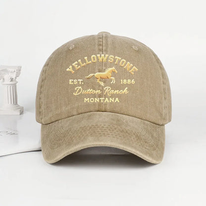 Yellowstone Horse Print Washed Baseball Cap Lightweight Breathable Adjustable Unisex Casual Cap