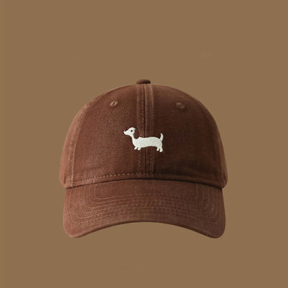 Embroidered Dachshund Washed Cotton Baseball Cap Fashion Women men