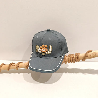 Children's Color Matched Brimmed Hat with Letters He Cute Cat Paw Shaped Decorative Baseball Cap
