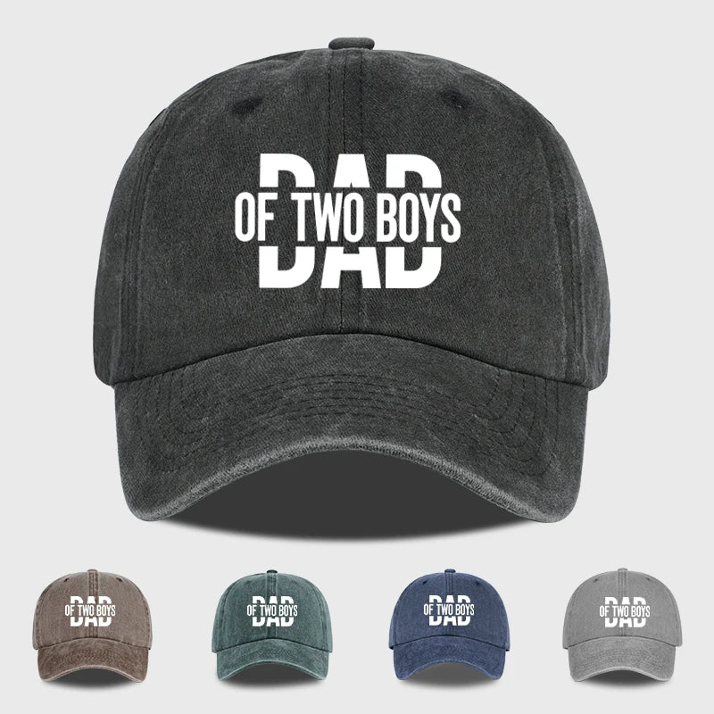 Retro Double Boy Dad Print Washed Baseball Cap