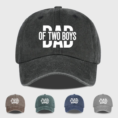 Retro Double Boy Dad Print Washed Baseball Cap