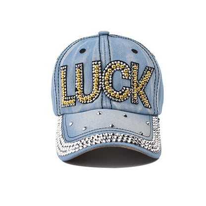 Baseball Cap Denim Luck Rhinestone Men Adjustable Hat