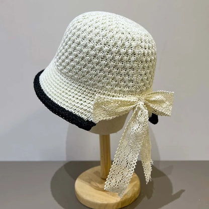 Temperament Knitted Bucket Hat Breathable French Style Bow Fisherman Hat