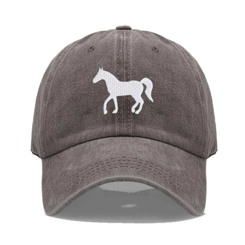 Horse Embroidered Baseball Cap For Women Men Fashion Adjustable Washed Cotton