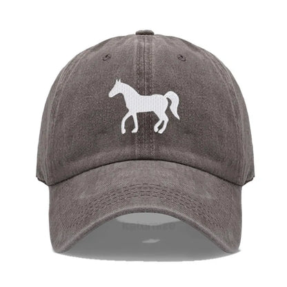 Horse Embroidered Baseball Cap For Women Men Fashion Adjustable Washed Cotton