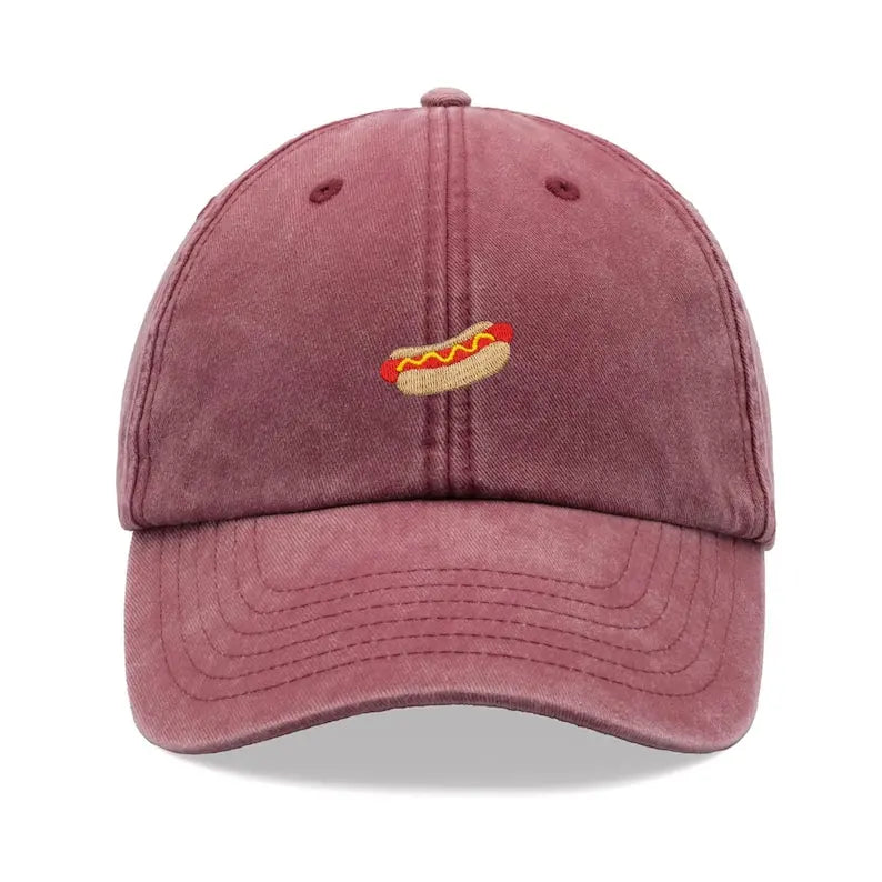 Hotdog Baseball Cap Vintage Washed Unisex Dad Hat Adjustable Faded Sports Sun Food Hiking Gardening Funny