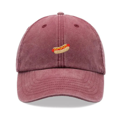 Hotdog Baseball Cap Vintage Washed Unisex Dad Hat Adjustable Faded Sports Sun Food Hiking Gardening Funny