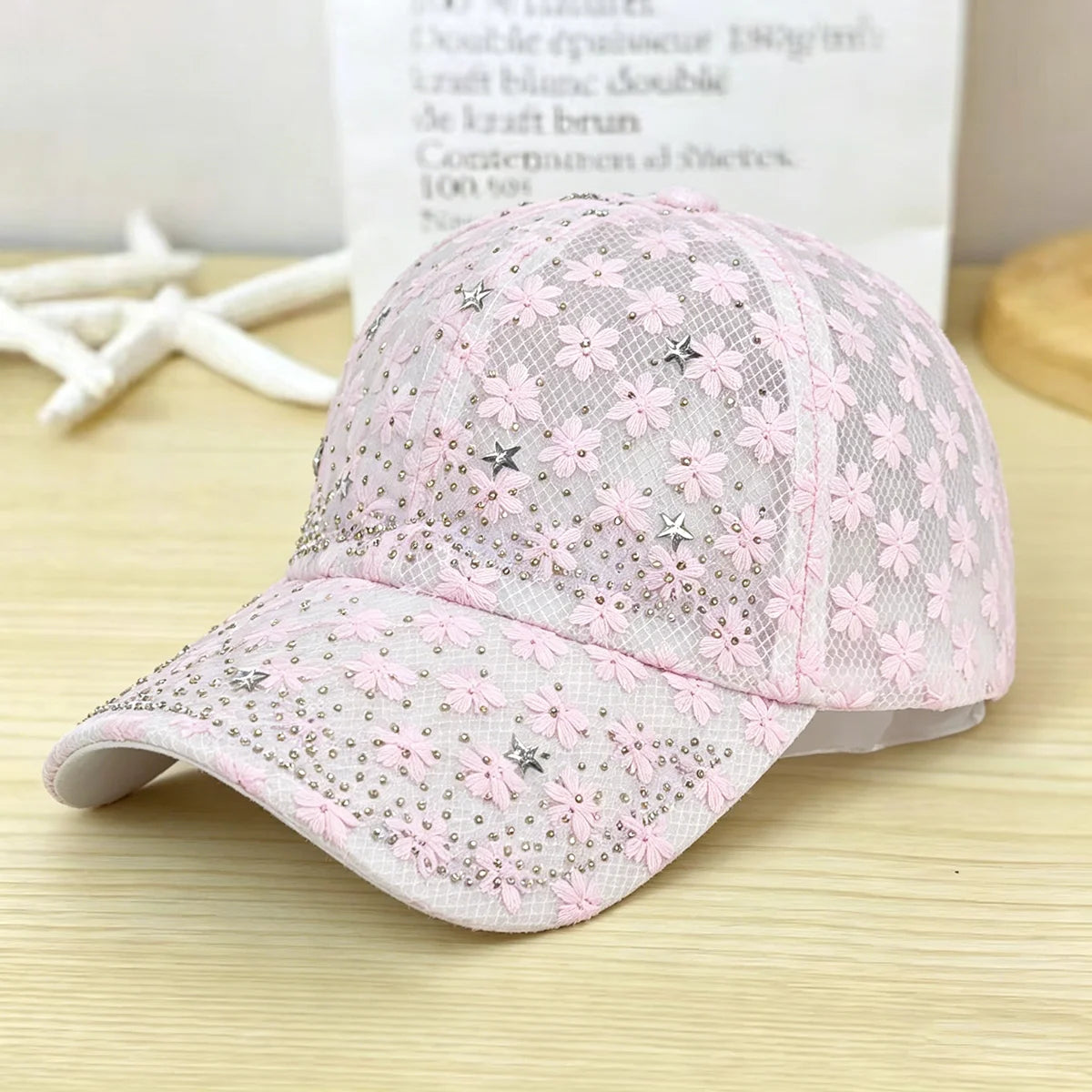 Shiny Rhinestone Lace Flower Baseball Cap