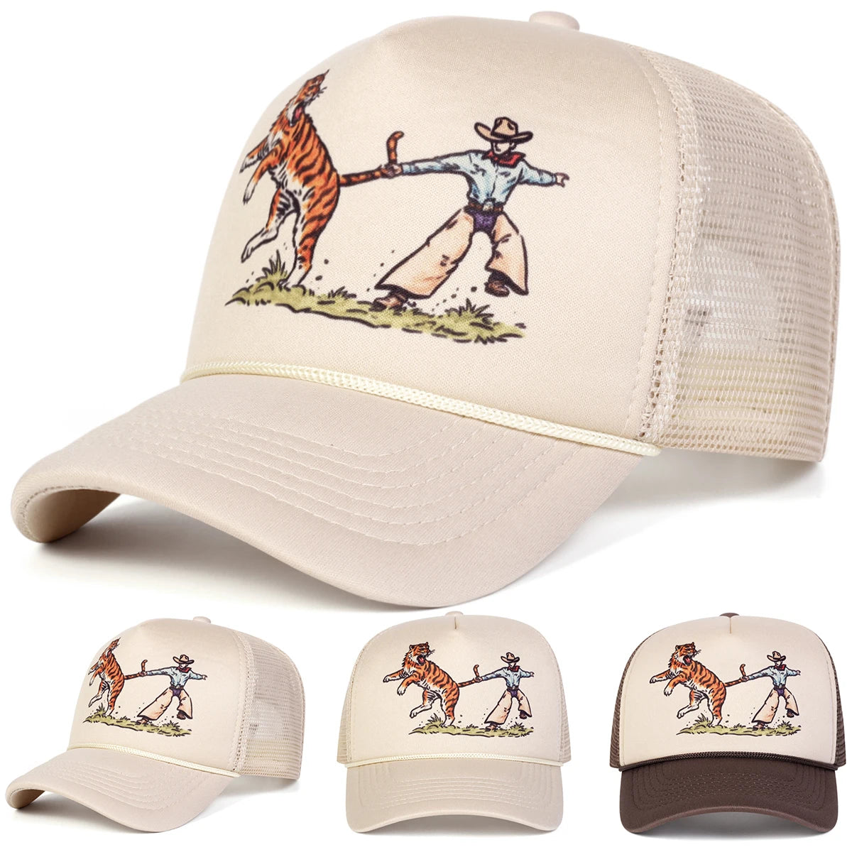 Unisex Tiger Embroidery Baseball Net Caps Spring Summer