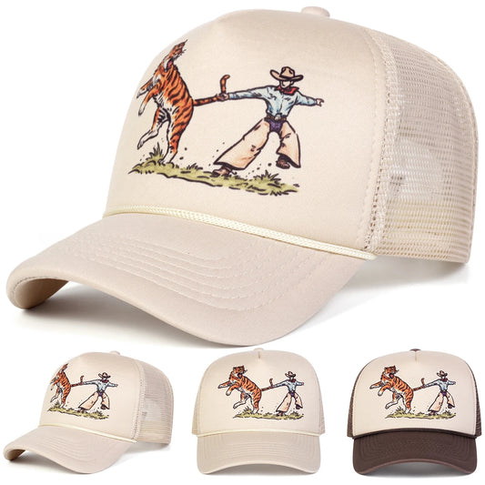 Unisex Tiger Embroidery Baseball Net Caps Spring Summer