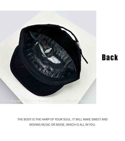 New Korean Patch R Letter Baseball Hats Flat Eave Versatile Suede Peaked Caps Niche Fashion Retro Simple