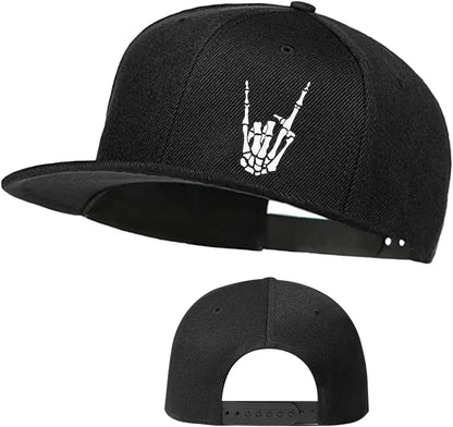 Flat Bill Hats For Men Snapback Skull Hats Black Hat For Teen Boys Skateboard Hats Baseball Cap