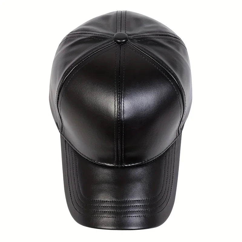 Unisex Solid Color PU Leather Baseball Caps