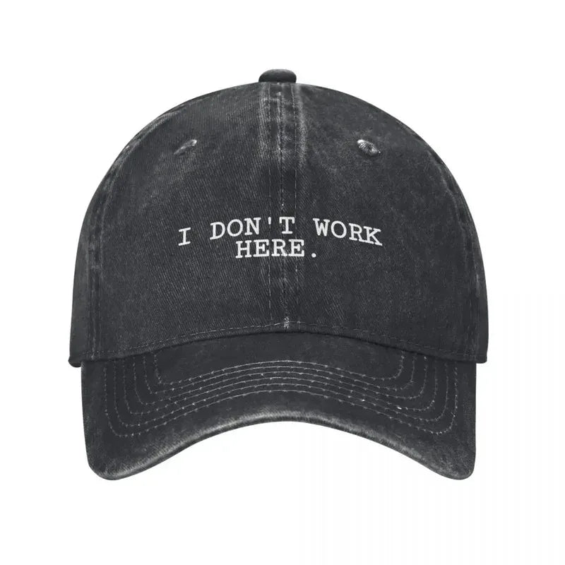 I Don't Work Here Slogan Baseball Cap Cotton Distressed Washed Hat