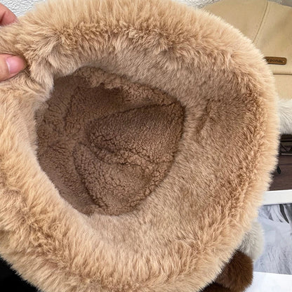 Fashion Fluffy Fur Bucket Hat For Women Winter Thick Warm Panama Fisherman Hat