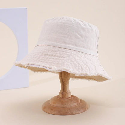 Women American Vintage Distressed Frayed Edge Bucket Hat