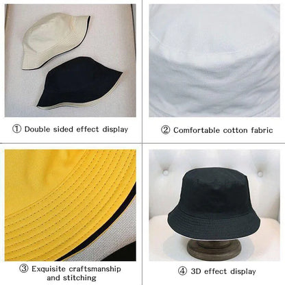 Double-Sided Bucket Hat for Women Men Summer Wide-brim Fisherman Cap