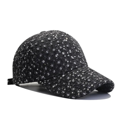 New Fashion Women Sequin Hat Denim Perforated Baseball Cap