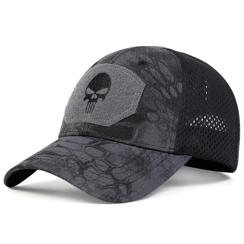 Unisex Skull Embroidered Top With Patch Breathable Baseball Caps Adjustable Sunscreen Hat