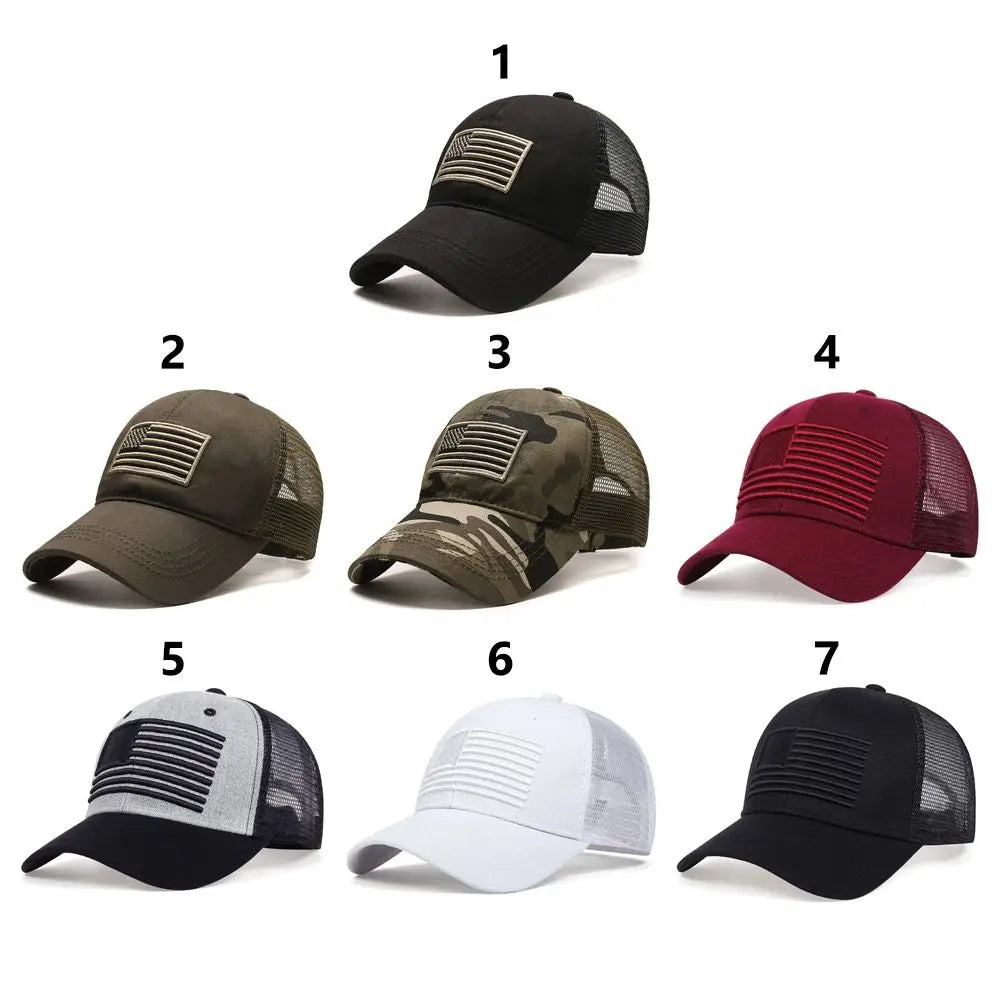 American Flag Embroidery Baseball Hat Adjustable UV Protect Duck Tongue Cap