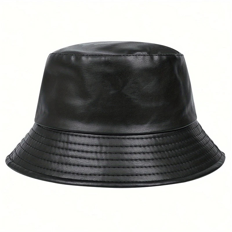 Fashion Bucket Hat Artificial Leather Windproof Warm Cap